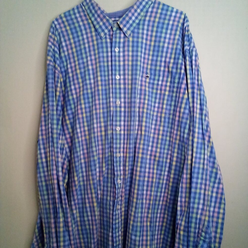 Crown & Ivy Shirt Men 4X Button Down Long Sleeve Plaid Pastel Blue Pink
